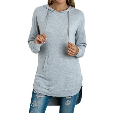 Womens Long Sleeve Hooded Asymmetric Hem Lady Hoodie Sweatshirt Jumper Tops Z5G4
